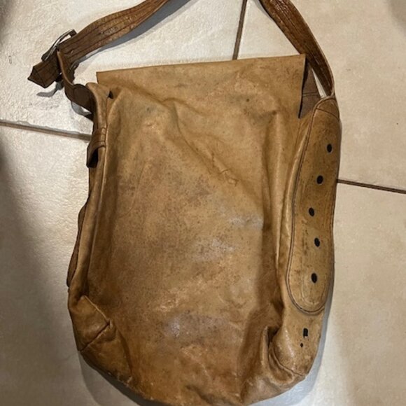 VTG Large Light Brown Leather Satchel Shoulder Messenger Adjustable Handbag - Picture 5 of 16